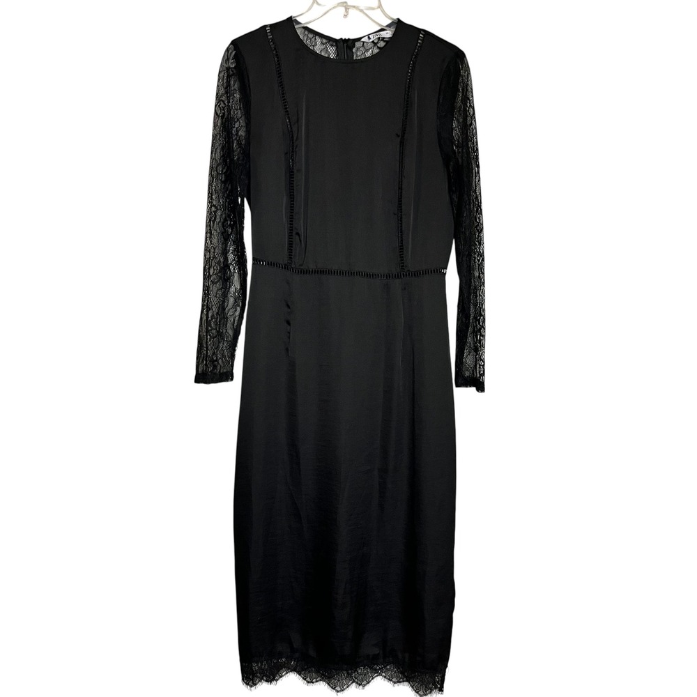 Zara Dress Black Lace Long Sleeve Midi Goth Dark Academia S (2986)
